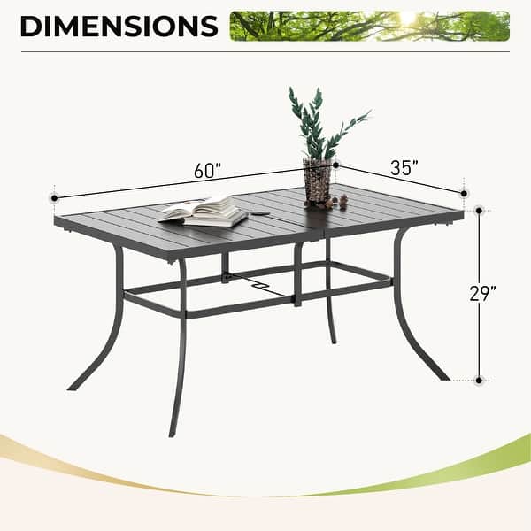 Patio Dining Set 7 Piece Metal Rectangle Patio Table with 2.6" Umbrella